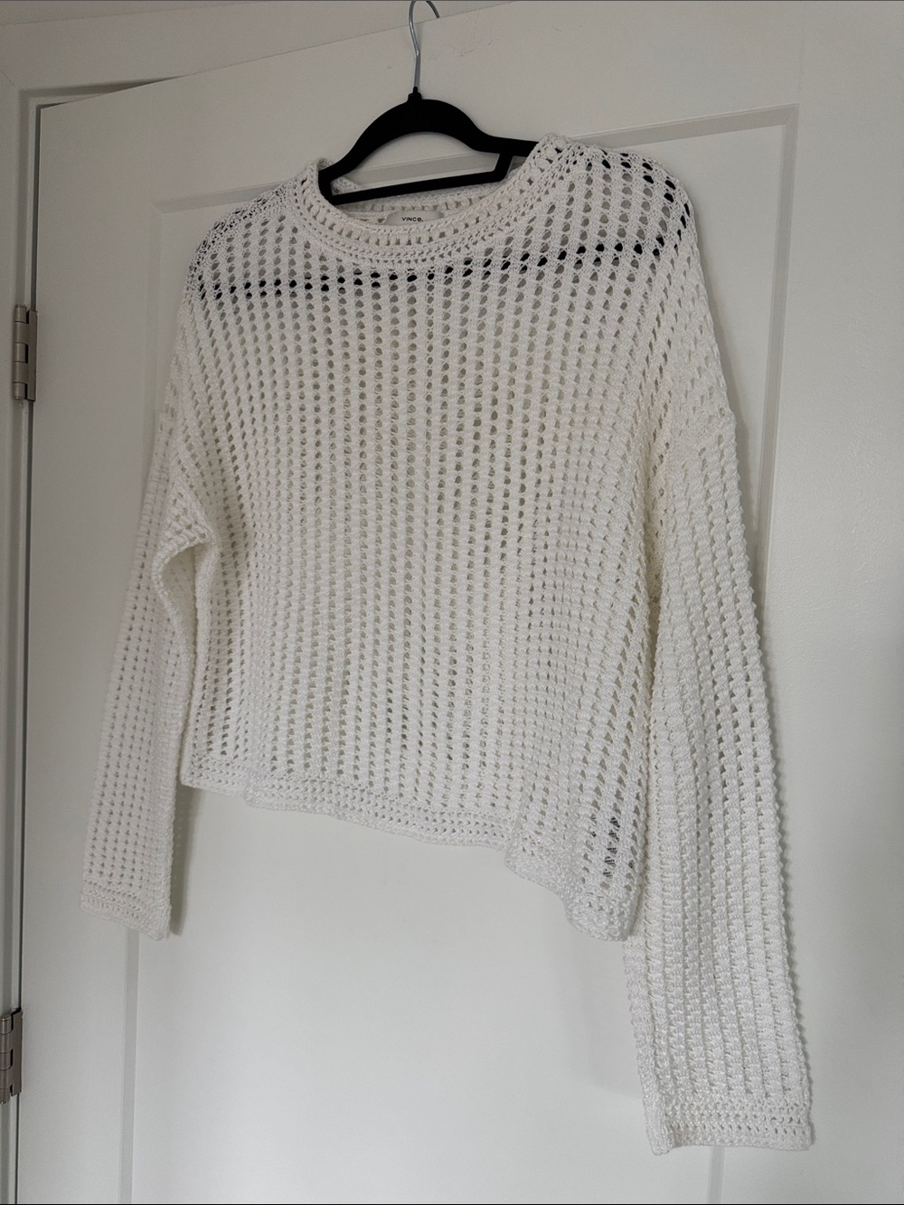 Vince White Open-Weave Crochet Sweater